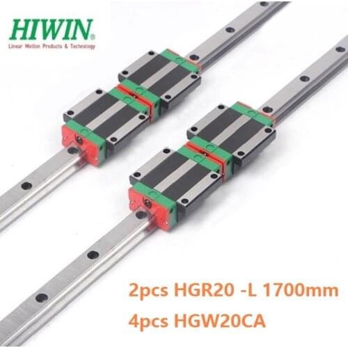 2pcs origial Hiwin rail HGR20 -L 1700mm linear guide + 4pcs HGW20CA HGW20CC flange carriage blocks for cnc router