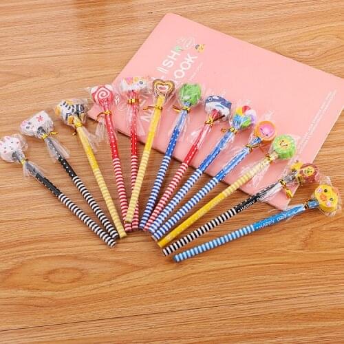 50pcs/set Cute Cartoon Pencil with Rubber Kindergarten Prizes Gifts Stationery Children HB Pencil Wholesale Pencil for Student