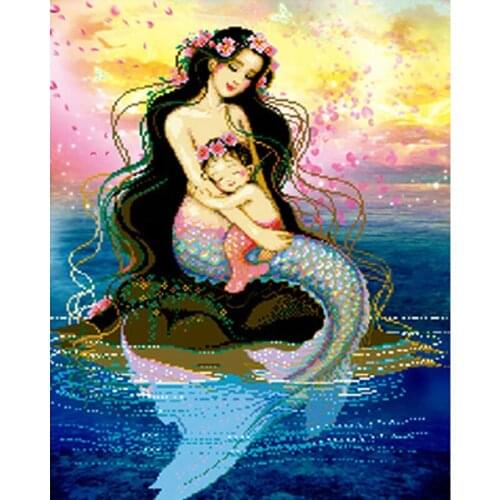 5D DIY Diamond Embroidery Mermaid Baby Full Square/Round Rhinestone Mosaic Painting Cross Stitch Art and Craft Kit FC350