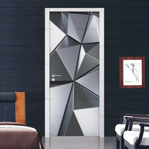 Abstract Geometric 3D Door Sticker Wallpaper Modern Pattern Door Mural PVC Self-Adhesive Waterproof Door Wall Paper Wall Decals