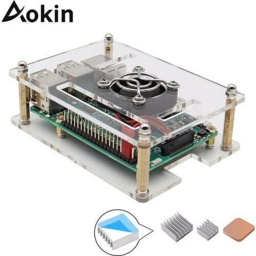 Aokin For Raspberry Pi 3 Acrylic Clear Case with Cooling Fan Aluminum Heatsink Kit for Raspberry Pi 3 Model B, 2B, B