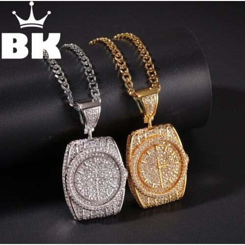 THE BLING KING Custom Watches Pandent CZ Pendant Necklace Hip Hop Full Iced Out Cubic Zirconia gold sliver CZ Stone
