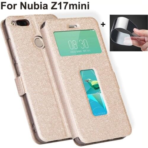 Open window capas For ZTE Nubia Z17mini Case NX569H Cover PU Leather Flip back Cover For ZTE Nubia Z17 mini shell phone coque