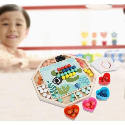 Wooden Beads Game Board Rainbow Toy Learn Children Fine Motor Memory Toys