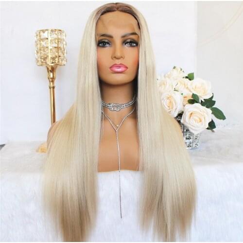 Ombre Blonde Long Straight Synthetic Wigs for Women 22Inch Deep T Part Lace Wigs Pre Plucked Heat Resistant Fiber Daily Wigs