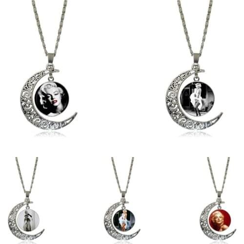 EJ Glaze Fashion Vintage Necklaces & Pendants Necklace With Crescent Moon Glass For Christmas Gift Marilyn Monroe