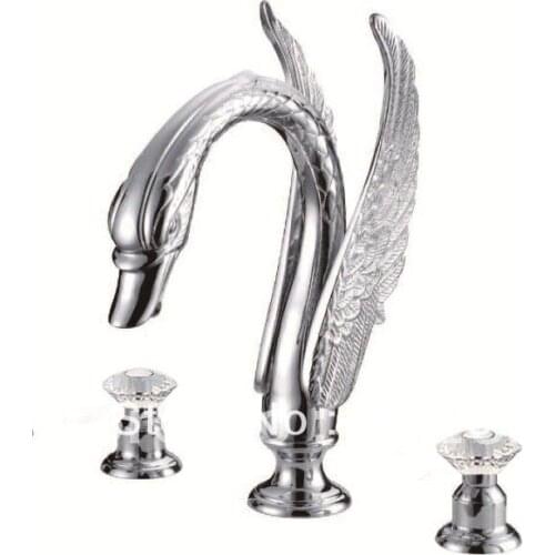 Free shipping 3 PIECE chrome clour crystal knobs swan sink faucet / Swan bathtub Faucet