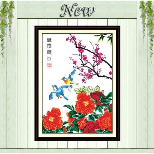 Flower birds lovers scenery paintings counted print on canvas DMC 14CT 11CT Chinese Cross Stitch Needlework Sets Embroidery kits