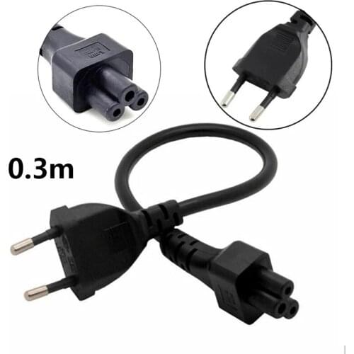 Short Power Cord EU European 2Pin Male to IEC 320 C5 Micky For Notebook Power Supply 30CM Adaptor Cable Adapter