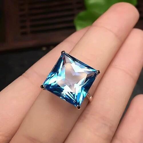 Fashion Desgin Big Square Sea Blue Stone Rings For Women Jewelry Wedding Engagement Gift Luxury Inlaid Stone Cubic Zircon Rings