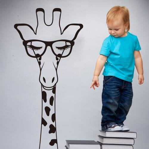Cartoon Giraffe Head With Glass Eyelash Wall Sticker Kids Room Nursery Large Giraffe Africa Animal Wall Decal Bedroom Sofa Decor