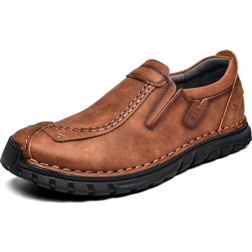 2021 New High Quality Comfortable Mens Leather Shoes Fashion Classic Slip On Leather Loafers Casual Soft Moccasins Big Size 48