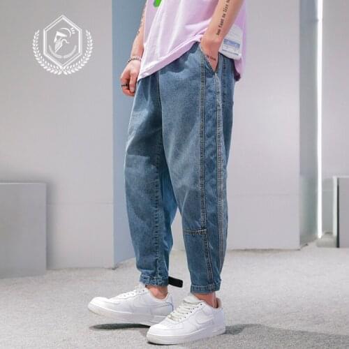 Men Fashion Loose Harem Jogger Safari Style Jeans Ankle-Length Hip Hop Jeans