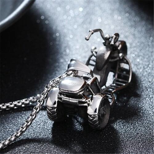 Mens Rock Punk Motorcycle Pendants Necklaces Stainless Steel Motorcycle Necklace 24" Chain