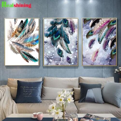3 piece Colorful Bird Feather Diamond Painting Picture Aisle Triptych Home Decoration Can Be Customized Diamond Mosaic ,N1574