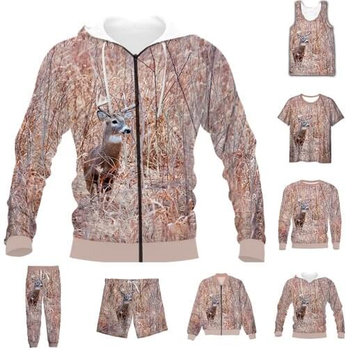 New Funny 3D Full Print Camo Hunting Animals Deer T-shirt/Sweatshirt/Zip Hoodies/Thin Jacket/Pants Four Seasons Casual Suit V50