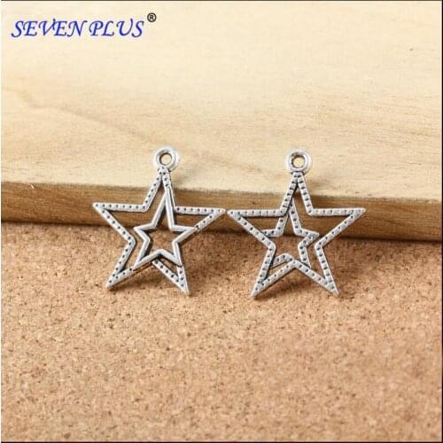 Newest Good Quality 30 PCS/Lot 23mm*21mm antique silver plated double stars diy metal charms