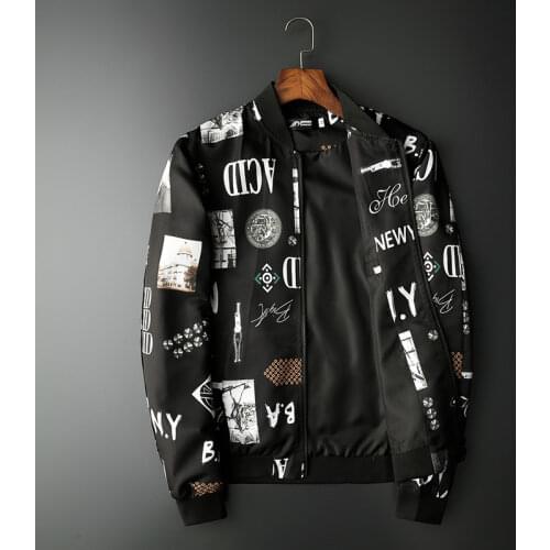 Large Size M-5XL 2021 Spring New Boutique Fashion Printing Mens Casual Stand Collar Jacket Male Coat Streetwear Baseball Uniform