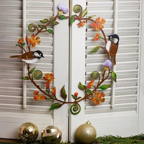 Newly Chickadees Flowers Wreath Wall Art Metal Birds & Flowers Innovative Home Garden Decor for Indoor Outdoor