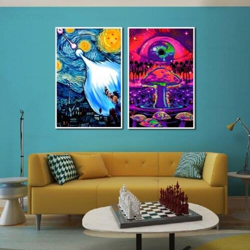 Starry Sky Landscape Canvas Painting Nordic Cartoon Scenery Poster Childrens Room Nursery Decoration Wall Art Pictures
