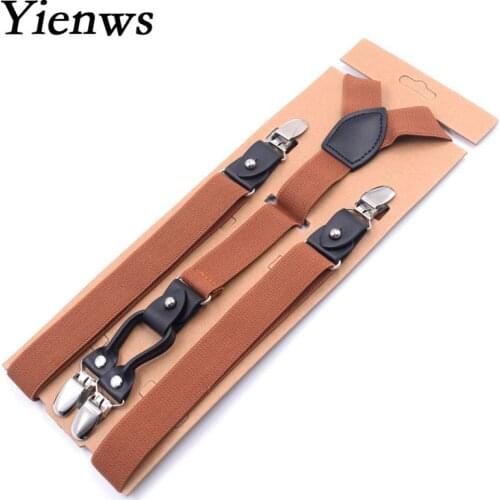 Yienws Brown Suspenders for Men 4 Clip Y-back Pant Suspenders Men Button 2.5*115cm Mens Braces for Trousers Navy Black YiA126