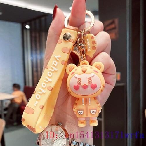PVC Tiger Doll Keychain Kawaii Key chain Silica gel Gift Cute Cartoon Fashion Decorations Bag Pendant Men Keyring Anime