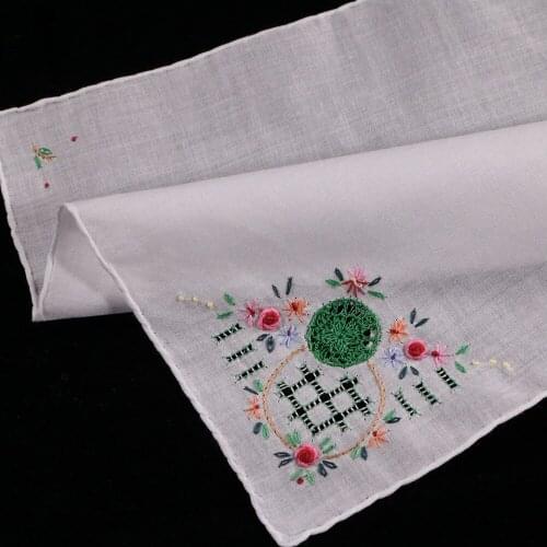 S008-G : 12 piece Hand Crocheted hand embroidered hand drawnwork cotton handkerchief