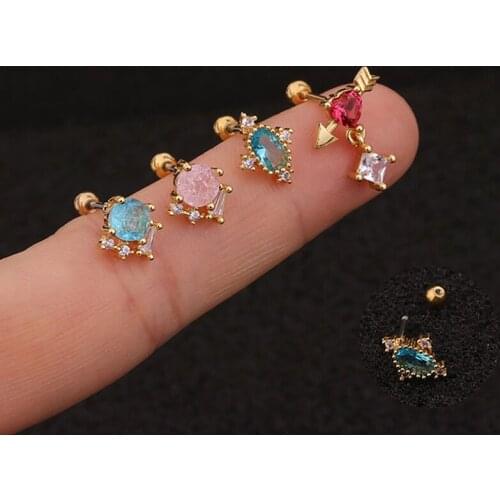 New Style Stainless Steel Ear Piercing Stud Cz Cartilage Helix Conch Screw Back Earring Tragus Helix Cartilage Piercing Jewelry