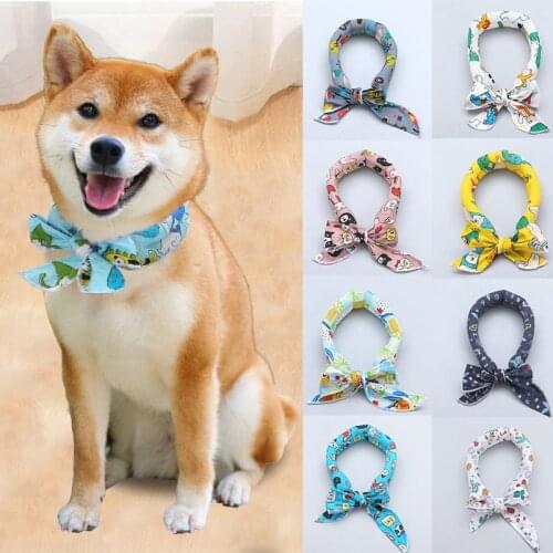 Pet Dog Scarf Cartoon Printed Bandanas Cooling Ice Towel Heatstroke Prevention Washable Bowties Collar Bib Puppy Accessories