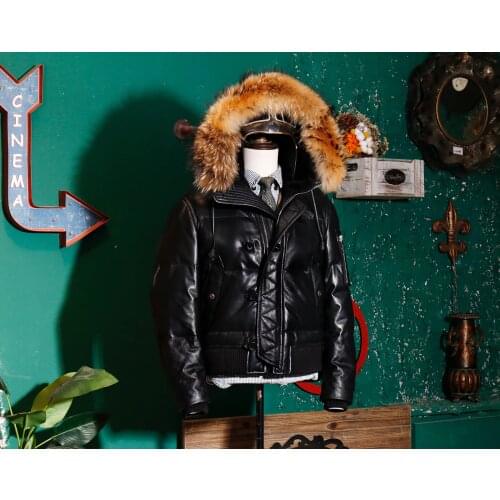 YR!Free shipping.Super warm leather jacket.luxury Italy sheepskin coat,genuine leather jacket.N2B 480g white duck down clothes