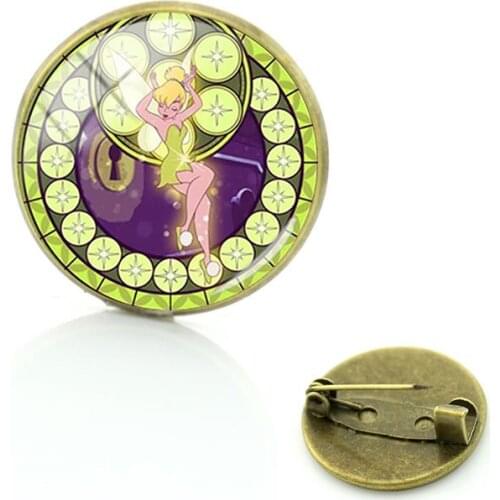 Disney Tinkerbell Princess Brooch Jewelry Glass Brooch Cabochon Dome Jewelry Fashion Accessories Ladies Mens Gifts