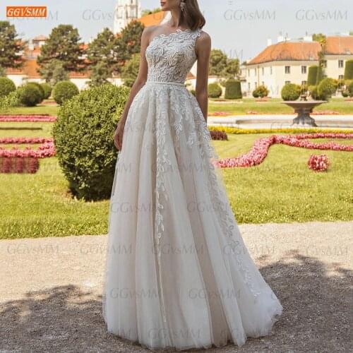 One Shoulder Wedding Gowns Ivory 2021 White vestido de noiva A LINE Custom Made Women Bridal Dresses Lace Tulle платье свадебное
