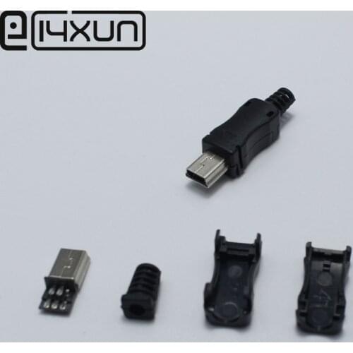 10pcs DIY OTG Mini Type B USB 5Pin Welding Male Plug Connector 4 in 1 Connector Adaptor Black