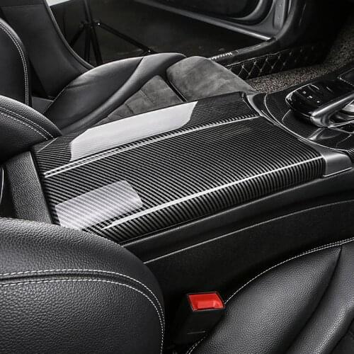 2*Carbon fiber Car Interior Center Armrest Box Console Box Storage Box Trim Cover For Mercedes-Benz C E GLC Class W213 W205 X253
