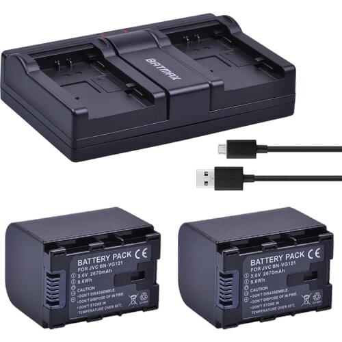 2pc 2670mAh BN-VG121 VG121 BNVG121 Battery+USB Dual Charger for JVC GZ-HD620 GZ-HD500 GZ-HM320 GZ-HM550 GZ-HM860 GZ-HM960 GZ-HM9