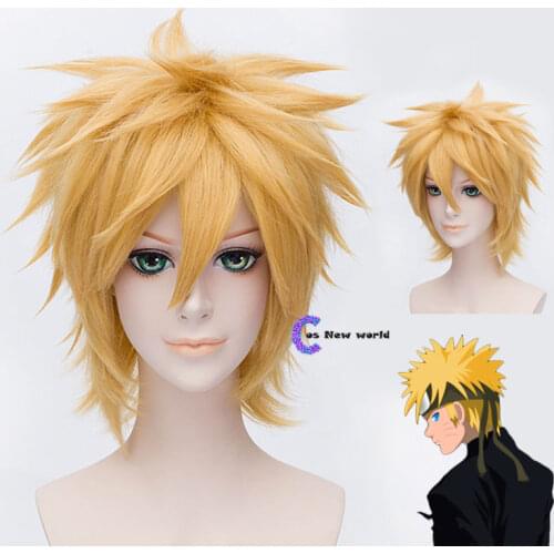 2020 Uzumaki Wigs Golden Short Fluffy Shaggy Layered Heat Resistant Synthetic Hair Cosplay Costume Wig + Wig Cap