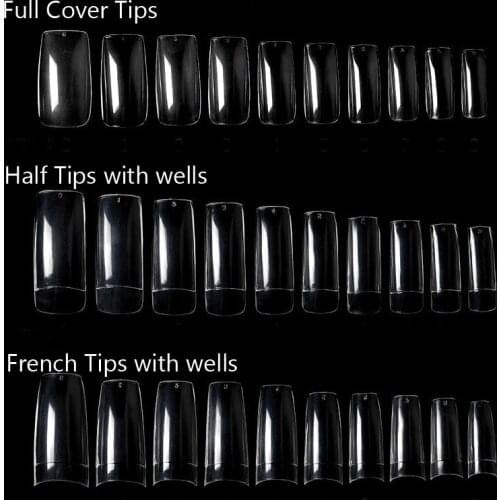500PCS Transparent Half Tips French False Nail Art Tips Acrylic Full Cover Clear False Nail for Nail Display Art Manicure Tools