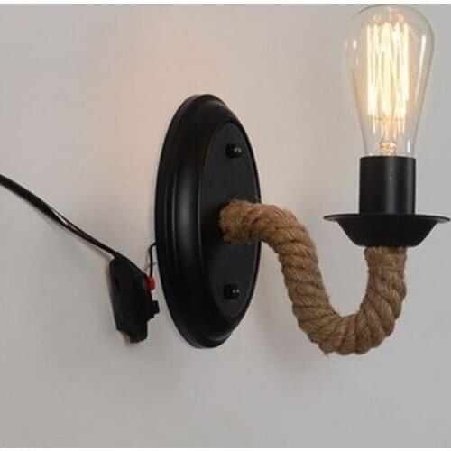 American wall lamp Bedside lamp Retro Wall lamp Staircase aisle Countryside Hemp rope Iron art Lamps and lanterns