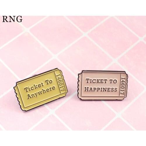 Ticket To Happiness Anywhere Pink Romantic Plane Ticket Punk Lapel Denim Backpack Travel Enamel Pins Lucky Jewelry Friends Gift