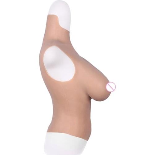 E CUP Half Bodysuit High Collar Neck Fake Artificial Boobs Realistic Silicone Breast Forms Crossdresser Shemale Drag Queen 4G