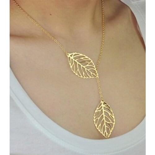 One piece fashion gold color leaf pendant with cross diy womens chains necklace xy197