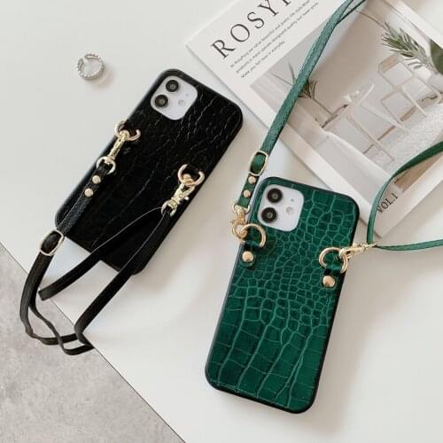 Soft Leather Texture Crocodile Lanyard Strap Crossbody Cord Case For Xiaomi Mi 10 A3 pro CC9 CC9E 9SE Neck Strap Case Cover