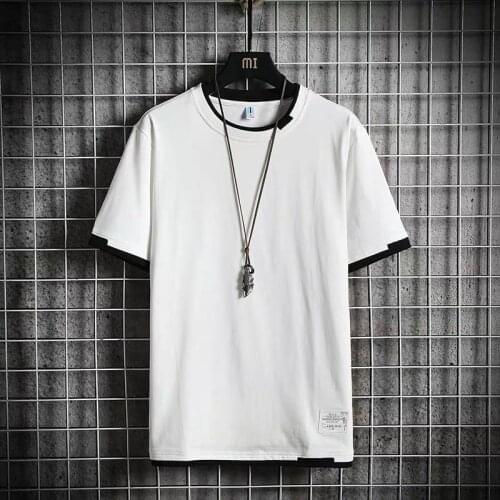 Short-sleeved T-shirt mens new fake two-piece t-shirt Korean version of loose trend all-match half-sleeved top 2021