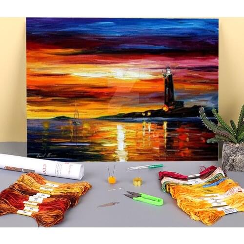 Lighthouse Printed Canvas 11CT Cross Stitch Kit Embroidery DMC Threads Handicraft Knitting Hobby Handiwork Home Decor Design
