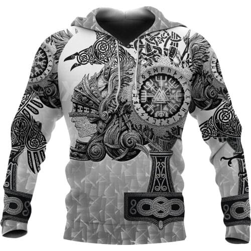 X-Safala Viking Tattoo Odin Warrior 3D All Printed Hoodie Man Women Harajuku Outwear Zipper Pullover Sweatshirt Casual Jacket