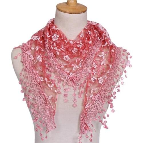 Lace Flower Shawl Wrap Women Elegant Church Mantilla Scarf Tassel Sheer Chiffon Hijab Fashion Female Triangle Floral Scarves
