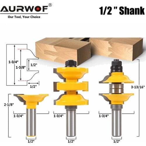 LAVIE 3pcs 12mm 12.7mm Shank Entry Interior Tenon Door Router Bit Set Ogee Matched R&S Router Bits Carving for Wood MC03077