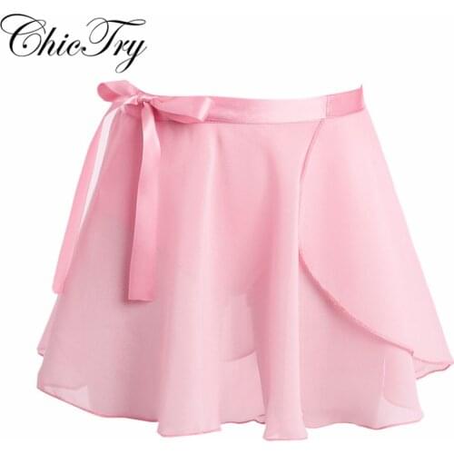 Kids Girls Children Ballet Dance Stage Performance Skirt Basic Classic Chiffon Mini Pull-On Wrap Skirt with Waist Tie for Dance
