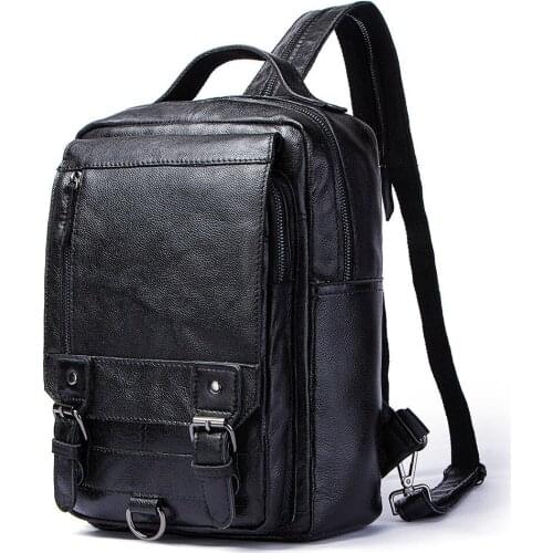 Fashion Leather Backpack Lychee Grain Cowhide Multifunctional Large Capacity Retro Outer Flap Unisex Backpack