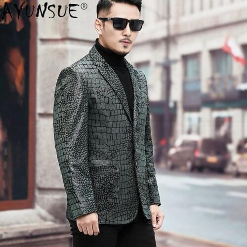 AYUMSUE Genuine Leather Men Jacket 2020 Mens Clothing Autumn Real Sheepskin Suit Crocodile Pattern Coat Male Ropa Hombre LXR409